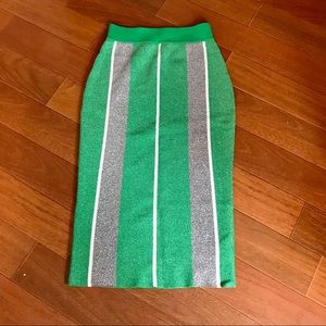 Topshop Green Striped Pencil midi skirt